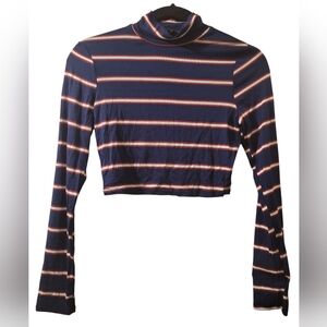 Publik blue and red striped long sleeve crop top y2k style size medium